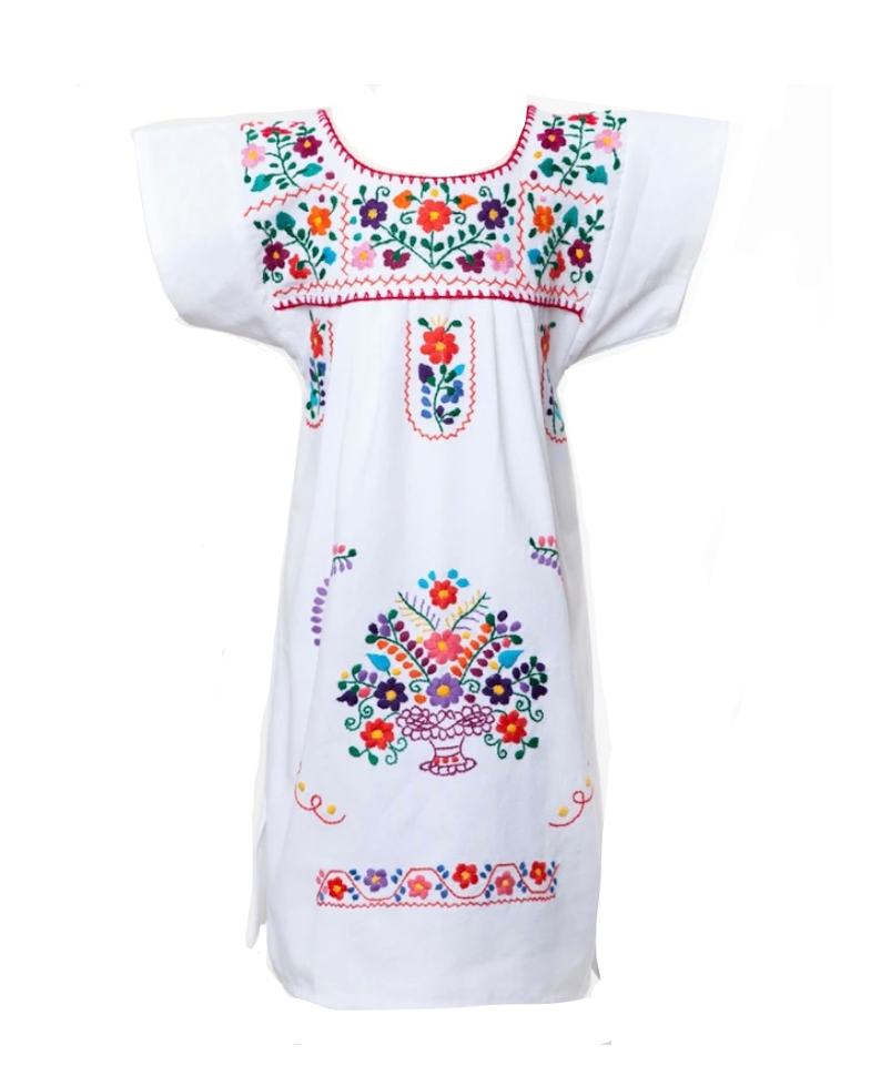 Mexican Puebla Girls White with embroidery on dress sz 6M-8 years